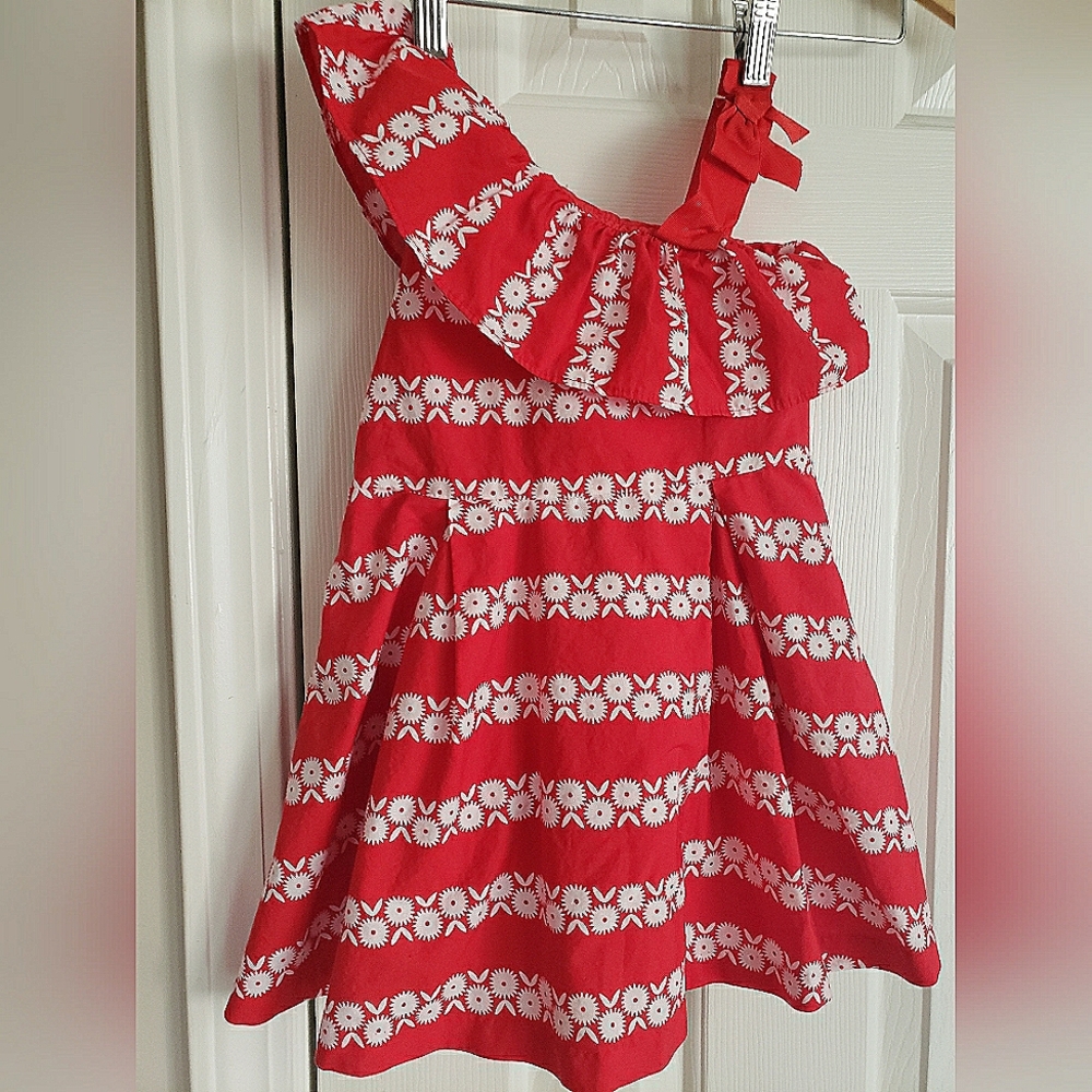 Janie and Jack Red and White Ruffled Asymmetrical Dress